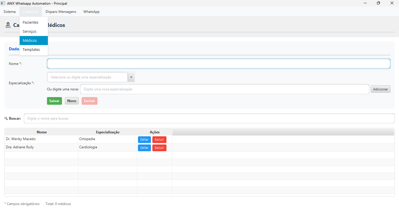Cadastro de profissionais