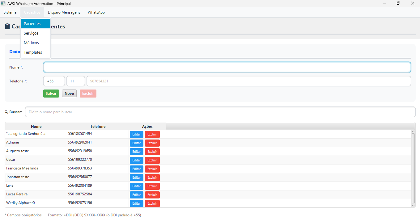 Cadastro de clientes