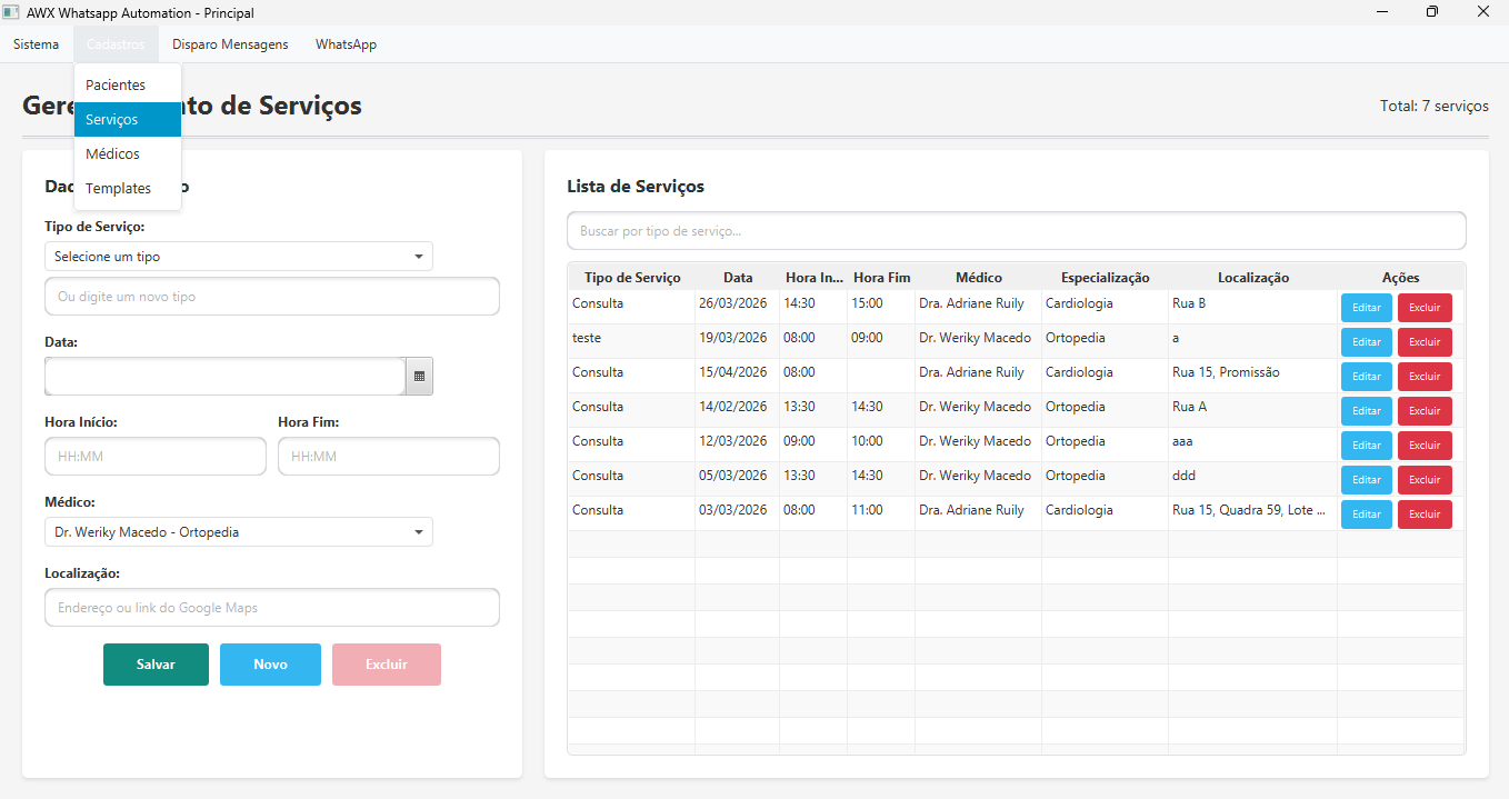 Cadastro de serviços
